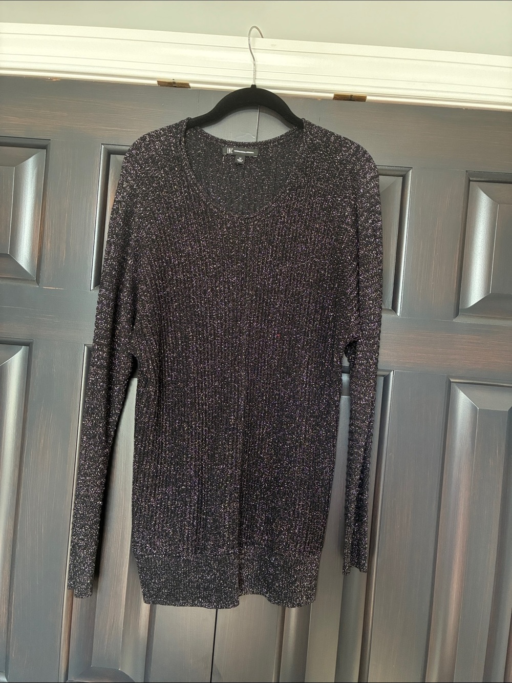 INC International Concepts Black Metallic V-Neck Sweater